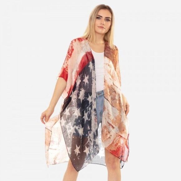 Lightweight Sheer USA Print Manteau - Picture 1 of 1